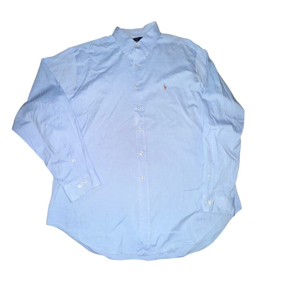 Ralph Lauren Button Front Shirt Men's Size 34/35 Light Blue Classic Fit 17" Neck
